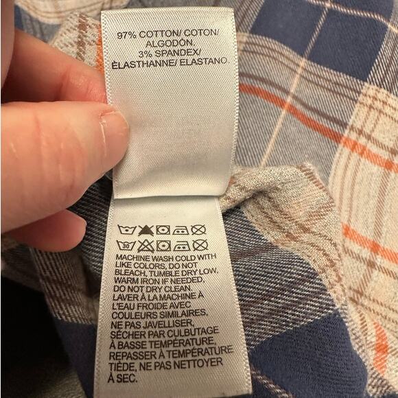 Lucky Brand Saturday Stretch Blue and Gray Check Flannel Pearl Snap Shirt Size M - Picture 6 of 8